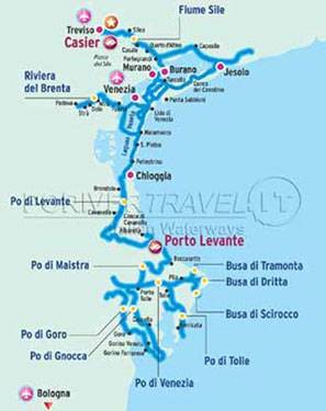 Map of navigation itineraries with houseboat
